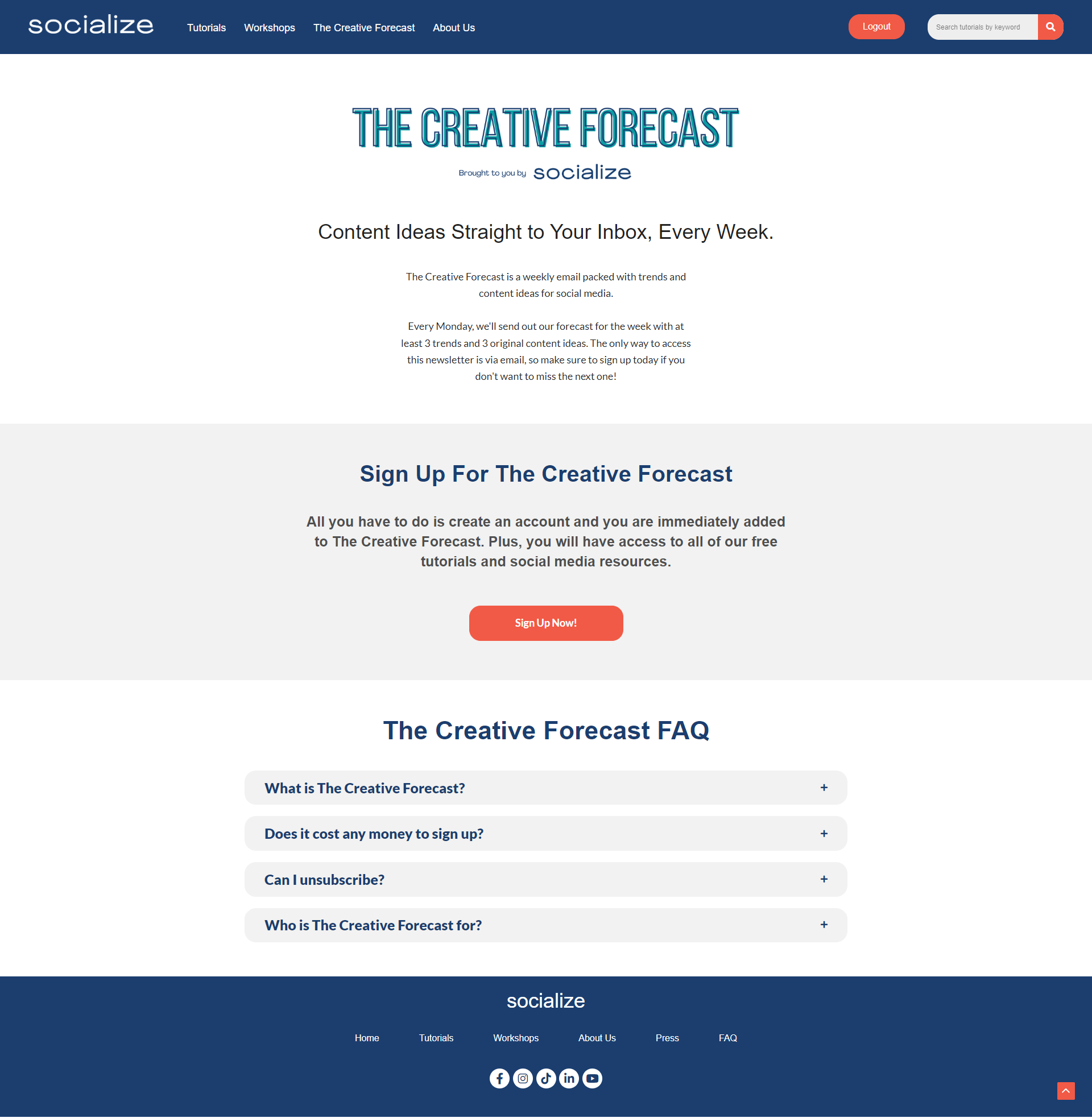 the creative forecasts page of hellosocialize.com